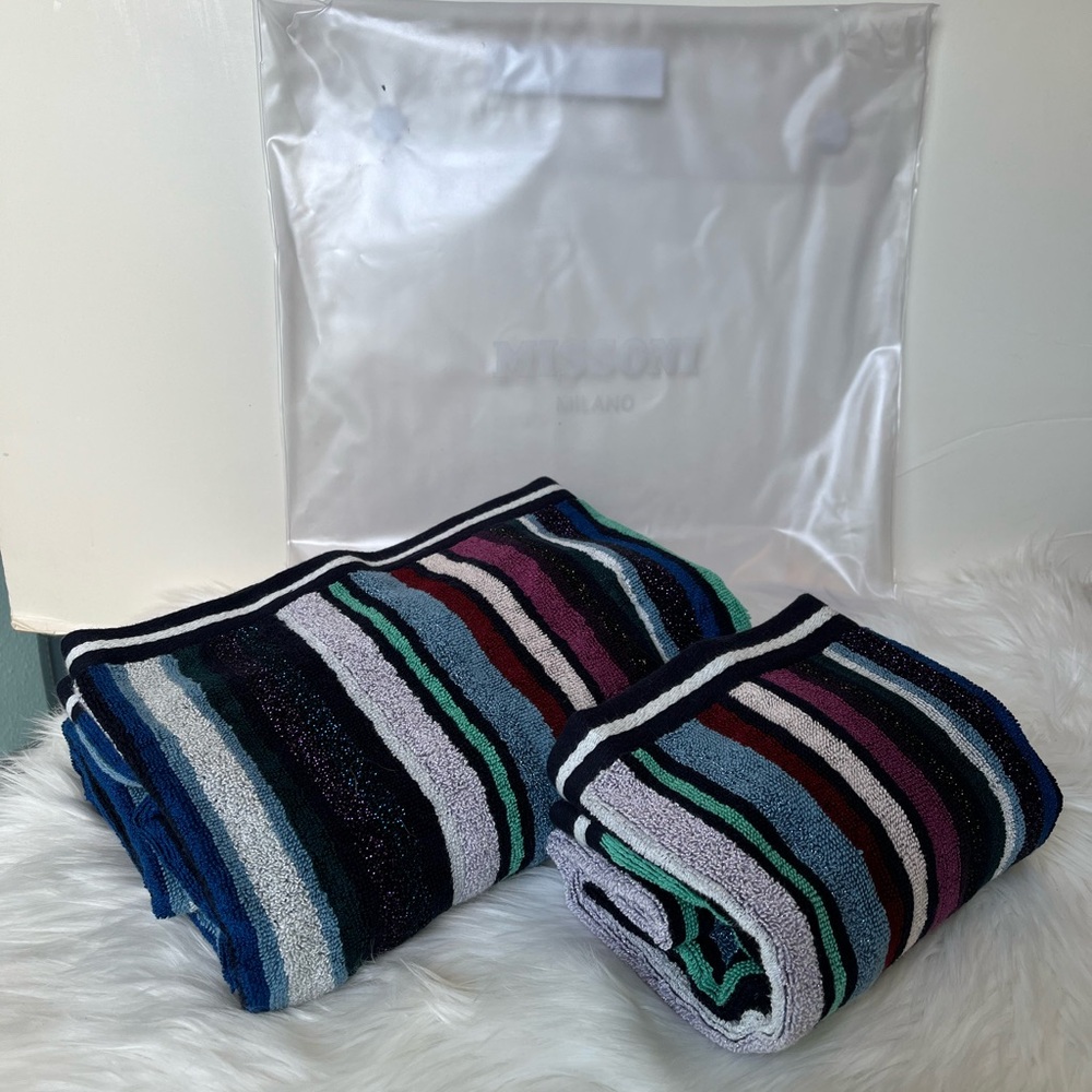 Missoni Towel set ( bath and hand) multicolor stripes with shimmer